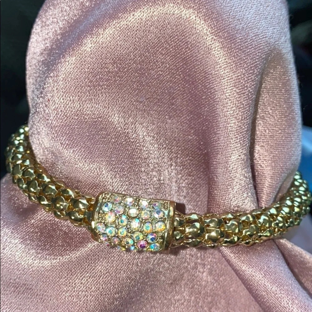 Vintage Gold tone twisted rhinestone  bracelet
